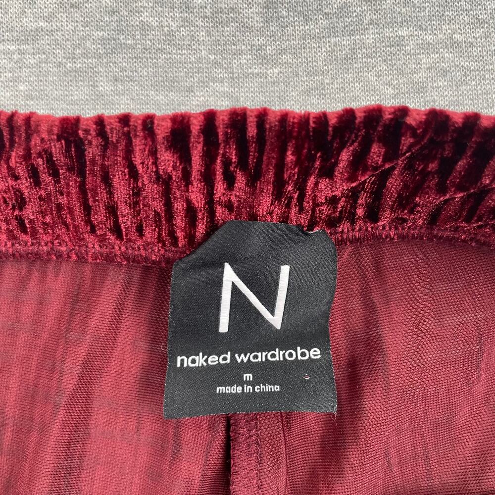 Naked Wardrobe Velvet Wide-Leg Pants Womens M Red Plush Whimsigoth Glam Pull-On - Picture 4 of 11